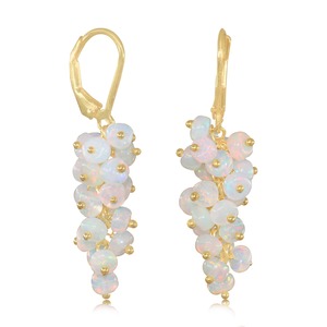 925 Sterling Silver Lab-Created White <b>Opal</b> Beaded Cluster Drop <b>Earrings</b> Gold Plated Lever Ear Jewelry for Wedding Party Gift - Product Image 1
