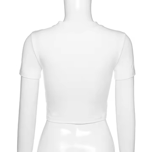 Camisetas Cortas de Algodón para Mujer Estilo Urbano con Pedrería Personalizada, Ajuste Delgado, Camisetas Baby Tee de Algodón para Mujer - Product Image 6