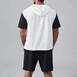 Soft Casual Autumn <b>Short</b> <b>Sleeve</b> Hooded T-Shirt <b>Shorts</b> Set Polyester/Cotton Blend Sportswear Tracksuit Knee Length for Men - Product Image 6