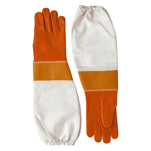 Gants d'apiculture Menger Bee blancs longs ventilés en coton, résistants à la chaleur et au froid, avec double couture et empiècements en cuir, flexibles - Product Image 5
