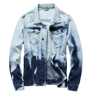 Veste en jean dégradé pour homme, col rabattu, style décontracté, manches classiques, simple boutonnage, couleur dégradée, en vente en ligne - Product Image 1