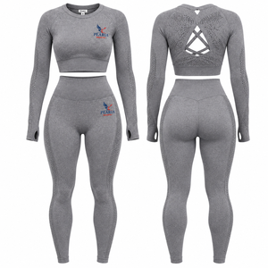 Ensemble de vêtements de sport pour femmes, soutien-gorge de sport gris à manches longues et leggings taille haute, sans couture, pour l'entraînement, le yoga et les activités sportives - Product Image 6