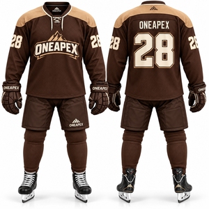 Custom <b>Brown</b> Ice Hockey Uniform Set Long Sleeve Shorts Gloves <b>Socks</b> Breathable OEM Wholesale Sportswear Manufacturer - Product Image 1