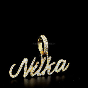 Totalmente hielo Moissanite personalizado letra pequeña colgante nombre personalizado encanto Collar para mujeres niños placa de identificación para regalo de aniversario - Product Image 2