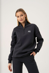 Wholesale Women Heather Gray Hoodie and <b>Jogger</b> Pants Set Black Quater Zip Soft Fleece Custom Logo Manufacturer - Product Image 3