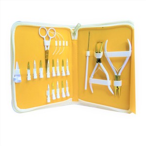 100% Stainless Steel Hair Extension Tool Kit with White/Gold Pliers Scissors Latch <b>Hook</b> Sectioning <b>Clips</b> in Yellow Zipper Case - Product Image 2