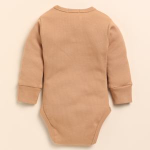 Monos de manga larga de elastano de bambú orgánico de calidad superior Ropa interior de color camello para recién nacidos - Product Image 2