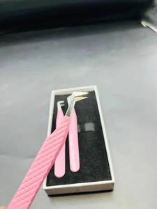 Morje Surgical <b>Pink</b> Eyelash Tweezers <b>Set</b> Stainless Steel Precision Toothed Serrated <b>Tools</b> Box Packaging - Product Image 3