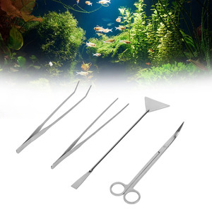 Juego de herramientas de acuicultura de acero inoxidable plateado de alta resistencia: tijeras para podar plantas vivas de acuario, pinzas y limpiador de acuarios. - Product Image 6
