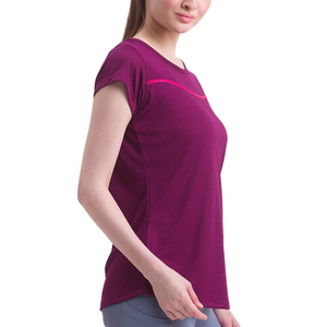 Camiseta de Manga Corta con Cuello Redondo para Mujer, Color Morado, Corte Regular, Tejido de Punto, Color Sólido, Secado Rápido, Deportiva, Primavera Verano - Product Image 4