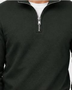 Sweat-shirt pull-over pour homme de qualité supérieure, 100% coton, col montant uni, fermeture éclair métallique, manches longues, poignets et ourlet côtelés - Product Image 2