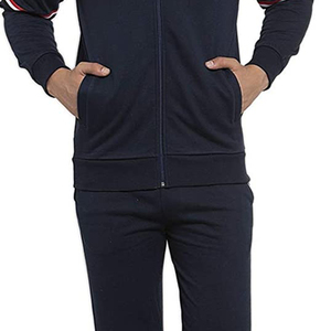Men's Navy Red Color Block Hooded Tracksuit Full Zip Casual Sweatshirt <b>Pants</b> Set Breathable Polyester Autumn Wear - Product Image 4