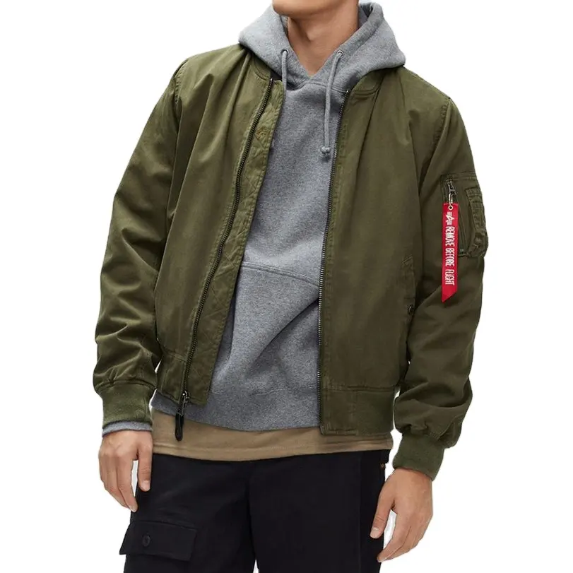 Bomber Jacket for Men Green OEM Custom Men's Large Size Coats Outdoor Leisure Nylon Shell for Winter Regular Clothing Length