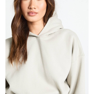 Conjunto de Sudadera con Capucha de Poliéster y Algodón Orgánico de Hombro Caído, Estilo Crop, 450GSM, con Logotipo Bordado, y Pantalones Jogger, Camiseta Gráfica con Capucha - Product Image 3