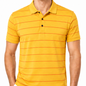 Hot selling Yellow and <b>Orange</b> Pinstripe Men's <b>Polo</b> Shirt Thin Horizontal Stripe Short Sleeve Collared Tee shirt - Product Image 2