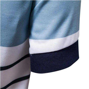 Polo en tricot à manches courtes pour homme, à blocs de couleur et rayures, coupe classique, décontracté, bleu, blanc, marine - Product Image 6