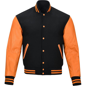 High Quality Premium <b>Leather</b> Sleeve Varsity <b>Jacket</b> for Men Women Customized Wool Body Printed Fabric Pocket Plain Dyed - Product Image 1
