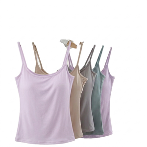Camiseta sin mangas corta informal para mujer, de alta calidad, personalizada, con relleno, sin aros, para yoga, de viscosa/algodón suave y transpirable, al por mayor. - Product Image 1