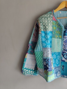 Quilted <b>Patchwork</b> <b>Jacket</b> Women's Mandarin Collar Full Sleeve Cotton Spring Style Regular Length Printed Design gift for her - Product Image 2