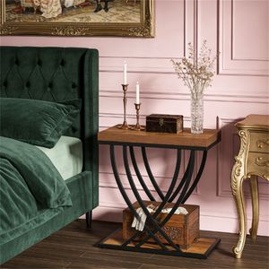 Mesa Estrecha de Doble Capa que Ahorra Espacio, Mesa Auxiliar o de Café con Diseño de Mesitas de Noche para Uso Junto a la Cama - Product Image 2