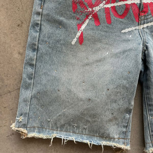 Pantalones Cortos de Mezclilla para Hombre, Estilo Cargo, Cintura Alta, Doble Cintura, con Diamantes Bordados en las Rodillas, Personalizados - Product Image 4