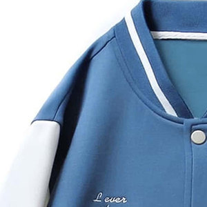 Veste universitaire bicolore bleu et blanc pour homme, style Letterman, avec boutons-pression, coupe classique, pour l'hiver - Product Image 3