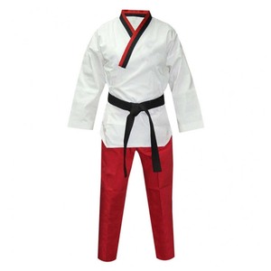 Uniforme de Taekwondo WT personnalisé blanc et noir à col en V, combinaison de Taekwondo côtelée, équipement d'arts martiaux sur mesure - Product Image 5