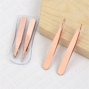 2PCS Rose Gold Eyebrow Tweezers Set Slant Pointed <b>Square</b> Tip Custom Color OEM Beauty <b>Tools</b> with Pouch - Product Image 5