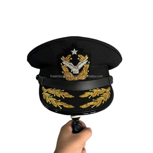 High Quality Unisex Silver Hand Embroidered Caps Customized Cotton <b>Sweatband</b> German Uniform Cap from Pakistan - Product Image 3