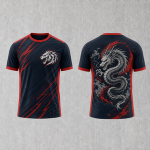 Camiseta Deportiva de Manga Corta para Hombre, de Poliéster, con Estampado de Dragón por Sublimación, Diseño Ajustado con Patrón Animal - Product Image 1