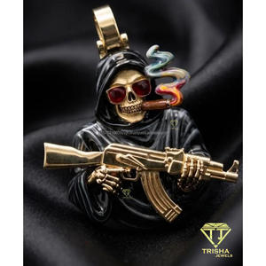 Collar Personalizado con Colgante de Personaje Estilo Urbano, Cultivado en Laboratorio, con Acabado en Tono Dorado, Plata de Ley 925, Estilo Hip Hop - Product Image 4