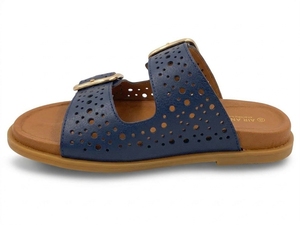 Sandalias Planas de Cuero Genuino Azul Marino, Punta Abierta, Cierre de Hebilla, Transpirables, Zapatos de Verano con Suela de Goma - Product Image 2