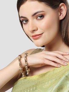 Bracelets indiens en laiton plaqué or 18 carats, design floral, incrustation de zircon, bijoux ethniques de mariage, certifiés, tendance, unisexe - Product Image 2