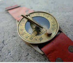 Vintage Brass Sundial Compass Watch with Leather Strap Handmade Exquisite Outdoor Navigation Gift Set - Product Image 5