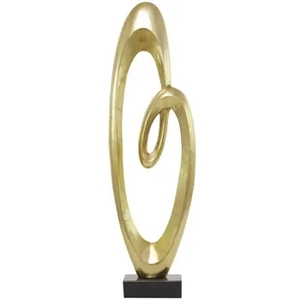 Escultura Abstracta de Alambre Metálico Dorado, Figura Geométrica Minimalista Entrelazada, Centro de Mesa Moderno con Base Plana - Product Image 3