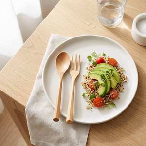 Ensemble de service à salade en bois écologique au design moderne et luxueux avec fourchette et cuillère polies miroir pour les dîners festifs - Product Image 5