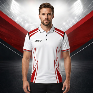 Custom <b>Men's</b> Sporty Breathable Jersey <b>for</b> <b>Shirt</b> White Red Solid Short Sleeve Quick Dry Button Front OEM Service Made Bangladesh - Product Image 3