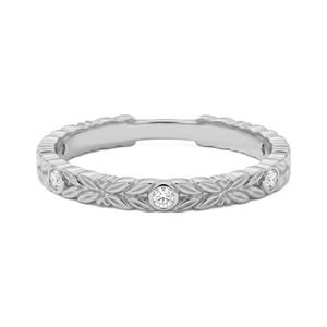แหวนเพชรทรงกลมแบบฝังลายดอกไม้ ดีไซน์เก๋ วงแหวนทองคำแท้ 14K 18K ลายใบไม้ สามารถสวมซ้อนกันได้ แหวนหมั้นแบบเรียบหรู ฝังเพชรแบบ Bezel - Product Image 4