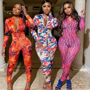 Mono Sexy de manga larga con cremallera para mujer, ropa para discoteca, chándales con estampado colorido a la moda - Product Image 3