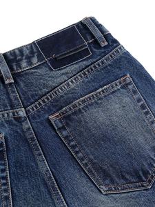 Pantalon en jean évasé taille haute, bleu délavé moyen, longueur intégrale, en coton, style décontracté, fermeture boutonnée, coupe classique, couleur unie, tissu tissé - Product Image 3