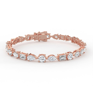 Bracelet de tennis sophistiqué en or 14kt 18kt, 28 diamants multiformes, avec maillons rotatifs taille Marquise, Poire et Émeraude, certifié IGI - Product Image 2
