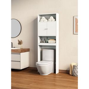 Mensola da Bagno Bianca Salvaspazio da Posizionare Sopra il WC con Armadietto Portaoggetti - Product Image 1