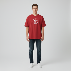 เสื้อยืดโอเวอร์ไซส์สีแดง หนัก 150 กรัม สำหรับผู้ชาย สไตล์สตรีทแวร์ พิมพ์ลายกราฟิก ไหล่ตก ทรงเข้ารูป ผ้าฝ้าย 100% สกรีนลายด้านหน้าได้ - Product Image 3