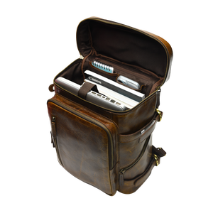 Genuine Leather Laptop <b>Backpack</b> 25-49L Adjustable <b>Strap</b> Multiple Compartments Rectangular Daypack for Men Travel - Product Image 2