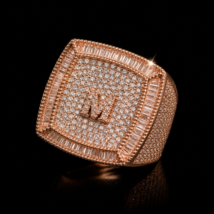 Luxury Rose Gold Diamond <b>Ring</b> With Moissanite Pave Setting Letter M Design Hip Hop Style Personalized <b>Man</b> Party Wear Jewelry - Product Image 1