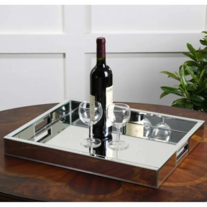<b>Rectangular</b> <b>Mirrored</b> Decorative Tray with Glass Surface Modern Design for Serving and Display - Product Image 6