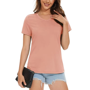 T-shirt en coton léger pour femme avec logo personnalisé, col en V, manches courtes, décontracté, respirant, haut basique d'été 2026 - Product Image 6