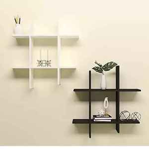 Modern Intersecting Wooden Floating <b>Shelf</b> Elegant <b>Wall</b> <b>Mount</b> Tic Tac Toe Grid Storage Ledge Display Rack Pair Home Decor - Product Image 1
