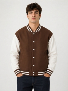 Chaqueta Varsity Moderna para Hombre, Chaqueta Bomber Clásica, Mangas en Contraste, Cuello y Puños Acanalados, Botones a Presión en el Cierre Frontal, Impermeable - Product Image 4