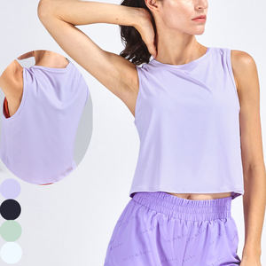 Custom Logo Graphic Design Women's Tank <b>Top</b> Short Woven Fabric Crop Gym Blank <b>Top</b> - Product Image 1